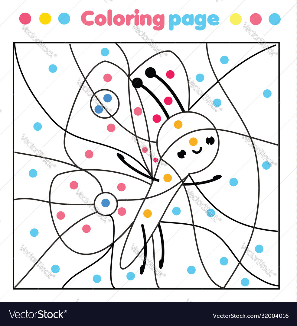 Butterfly coloring page color dots printable vector image