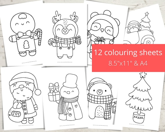 Kids christmas colouring pages christmas coloring sheets santa snowman reindeer more printable instant download us letter a