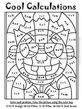 Celebrate summer multiplication mosaics color by number math coloring kids worksheets printables fun math worksheets