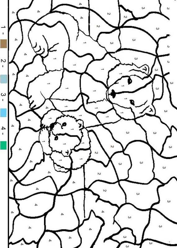 Animal color by number coloring pages