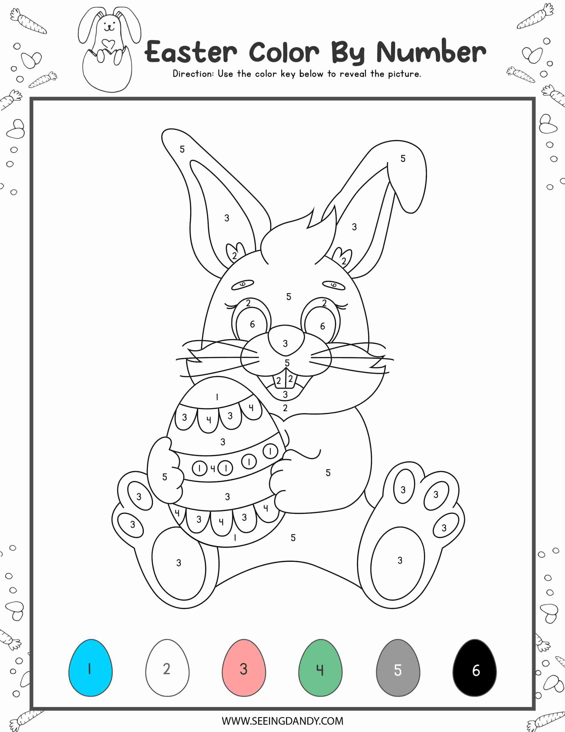 Free printable easter color by number coloring pages