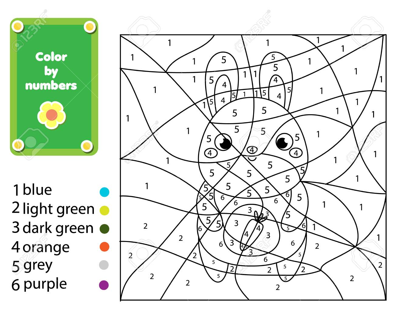 Children educational game coloring page with rabbit color by numbers printable activity worksheet for toddlers and pre school age animals theme royalty free svg cliparts vectors and stock illustration image