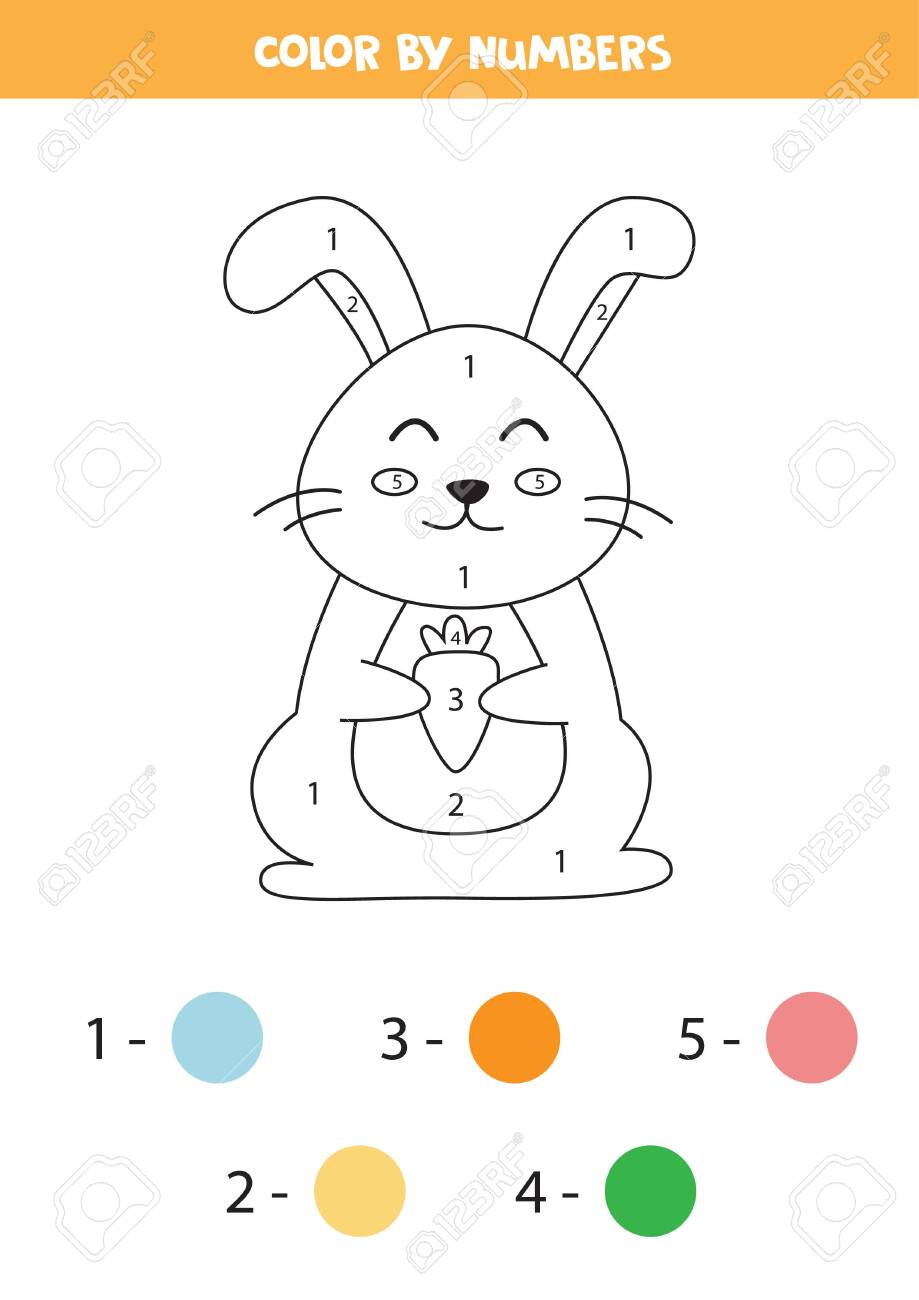 Color cartoon bunny by numbers coloring pages for kids royalty free svg cliparts vectors and stock illustration image