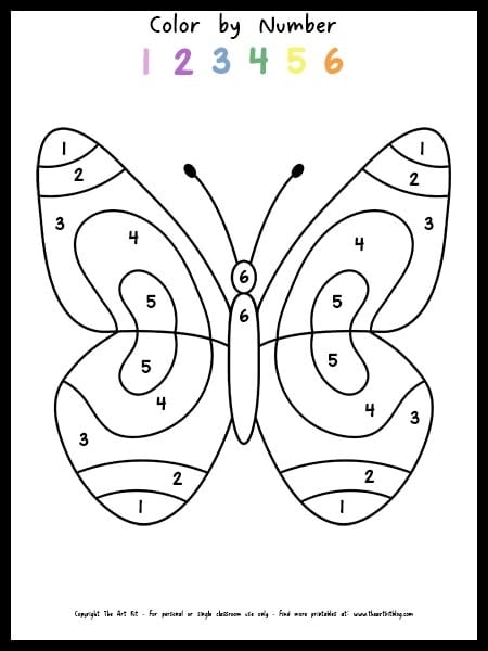Free printable simple butterfly color by number coloring page â the art kit