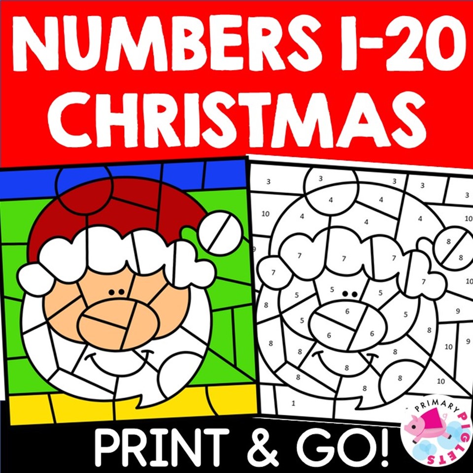Christmas color by number code number recognition worksheets made by teachers