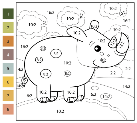 Division color by number rhino free printable coloring pages