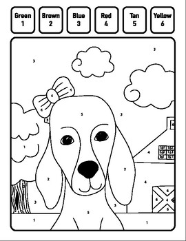 Dog color by number coloring worksheet for ages