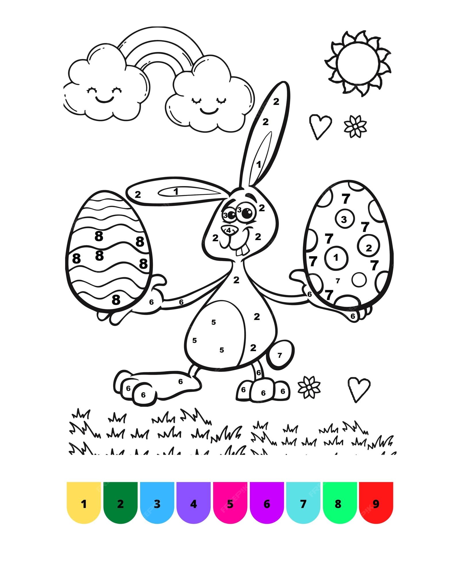Premium vector color by number easter coloring page for kids easter coloring book pages easter color by number
