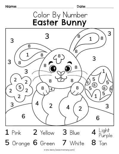 Free easter color by number printable worksheets mrs merry