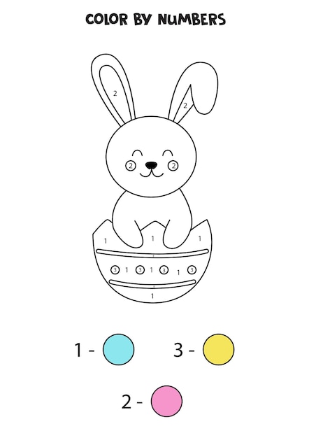 Premium vector coloring page with cute easter bunny color by numbers math game for kids