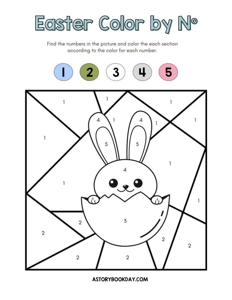 Free printable easter bunny color by number activity sheet