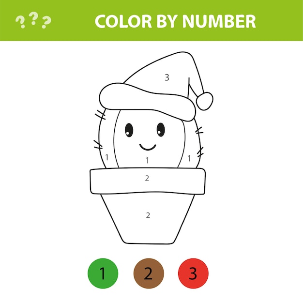 Premium vector children educational game coloring page with cute cactus color by numbers printable activity