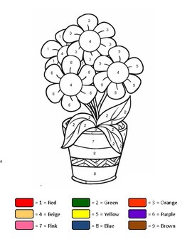 Easy color by numbers art flowers in a pot printable learn numbers and colors