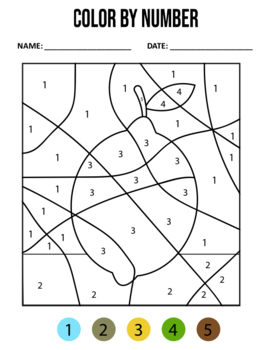 Fruits and vegetables color by number printable coloring pages for kids