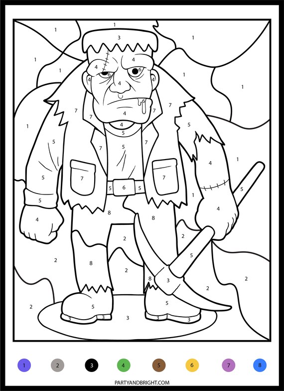Halloween color by number printables coloring digital downloads pdf color activities for halloween