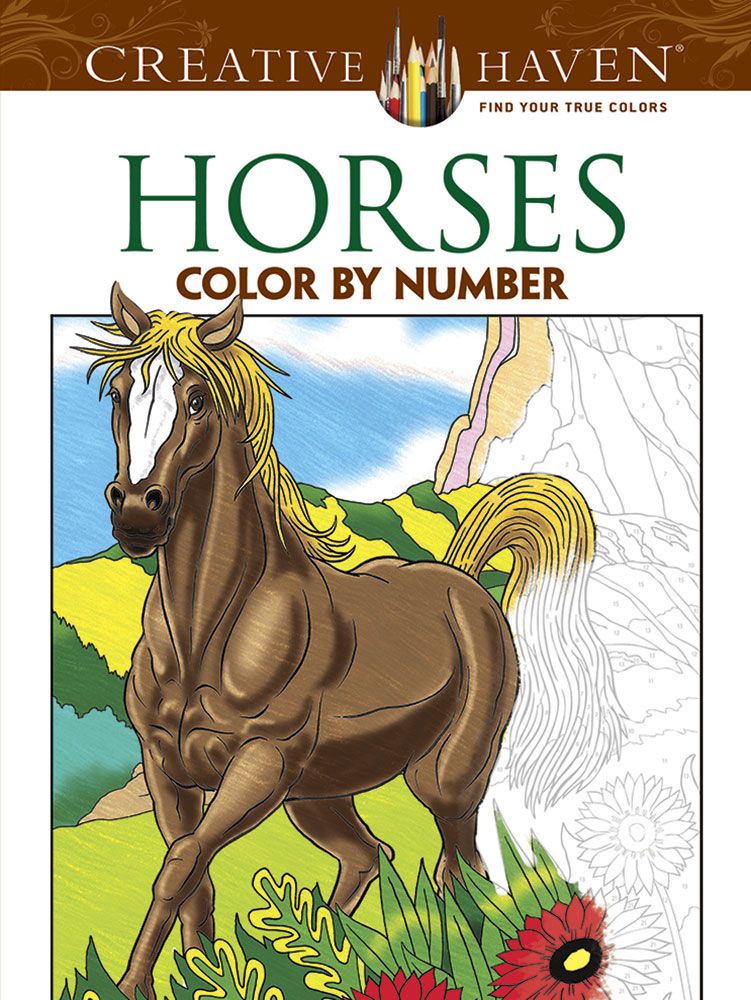 Creative haven horses color by number coloring book