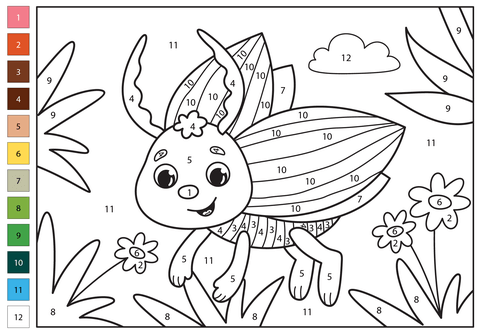 Bug color by number free printable coloring pages