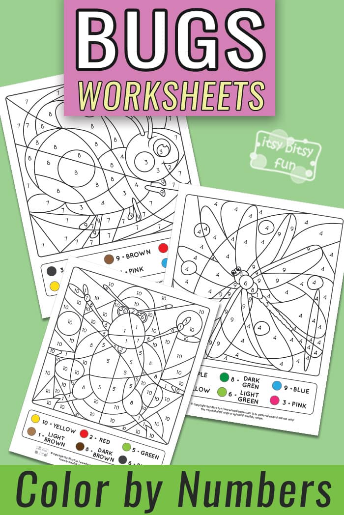 Bugs coloring by number worksheets