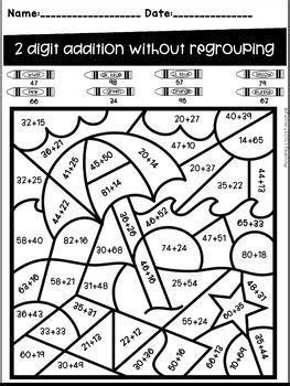 Nd grade math color by number double digit addition addition and subtraction math coloring worksheets