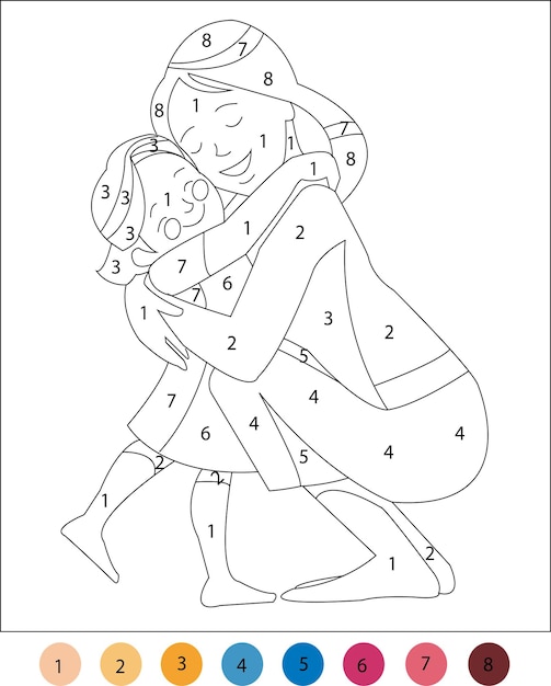 Premium vector mothers day color by number coloring pages for kids