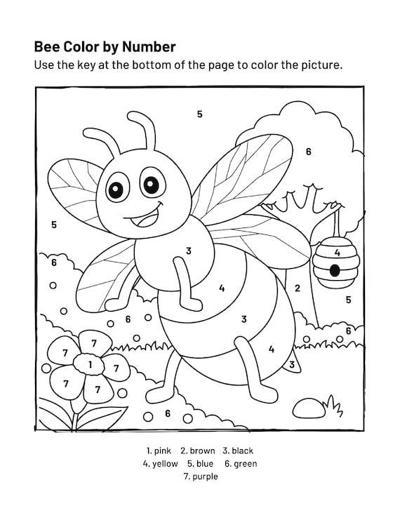 Coloring pages pdf color by numbers bee pdf stencil brain activity homeschool educational spelling teaching learning class