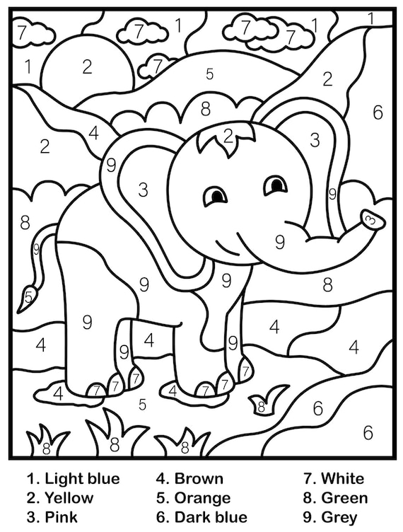 Childrens color by number printable pdf printable coloring pages instant download kids coloring pages