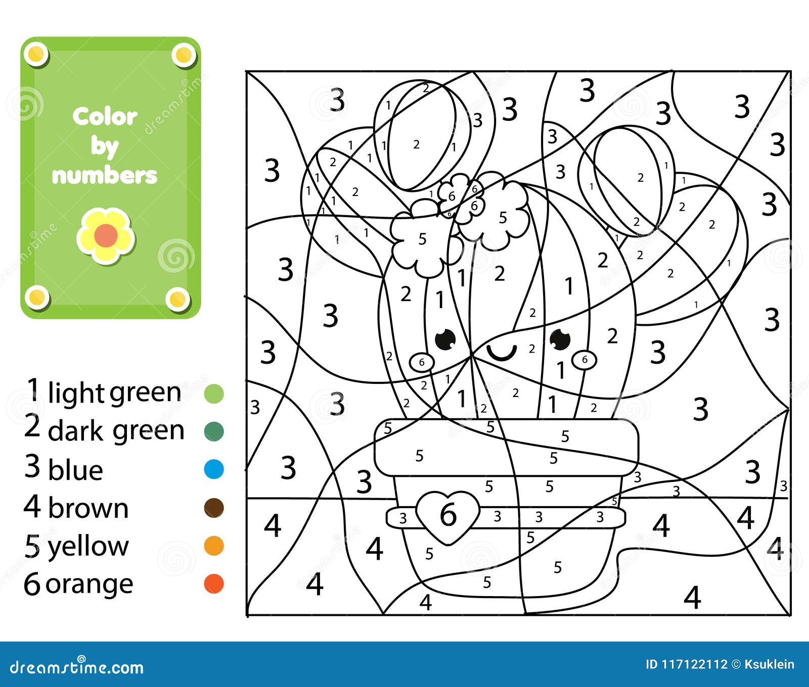 Children educational game coloring page with cactus plant color by numbers printable activity for kids stock vector
