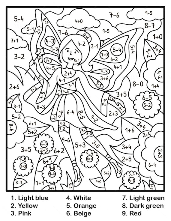 Childrens color by number printable fantasy princess unicorn pdf printable coloring pages instant download kids coloring pages