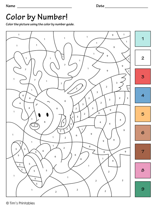 Color by number printable â the reindeer â tims printables