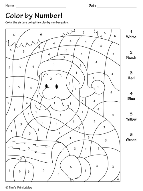 Santa claus color by number printable â tims printables