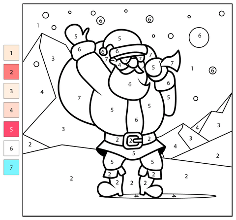Santa claus color by number coloring page free printable coloring pages