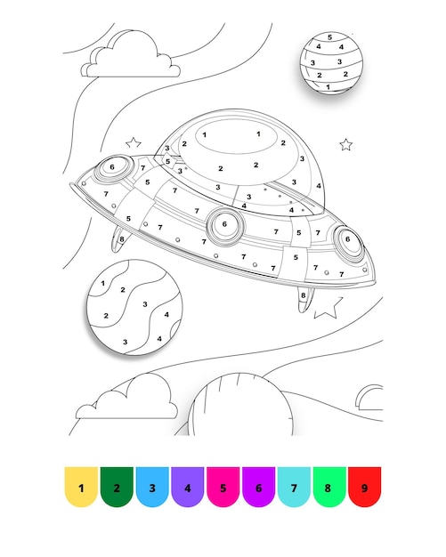 Premium vector space coloring pages for kids color by number space