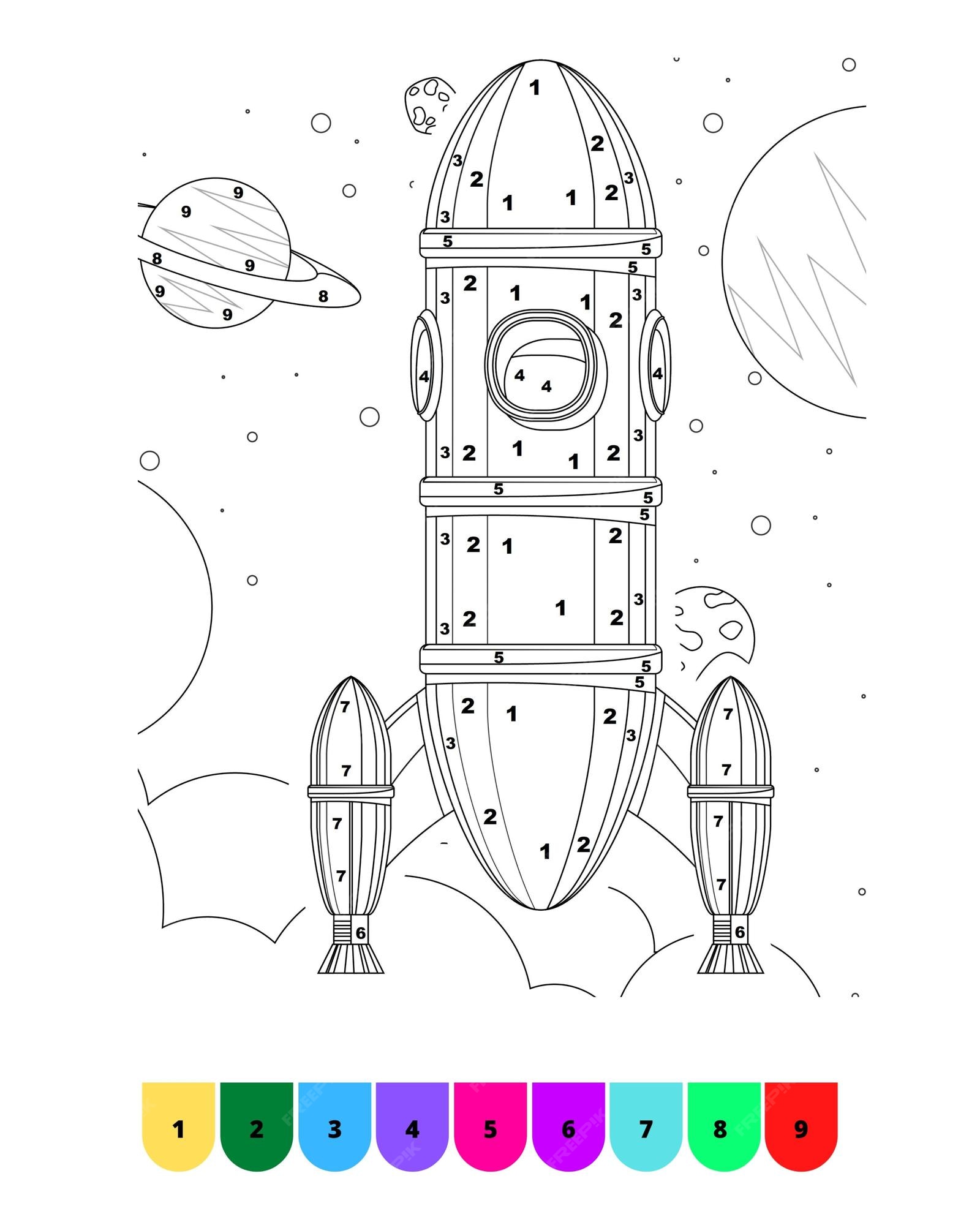 Premium vector space coloring pages for kids color by number space