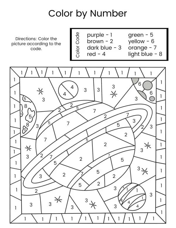 Planet color by number free printable planet colors space coloring pages color by number printable