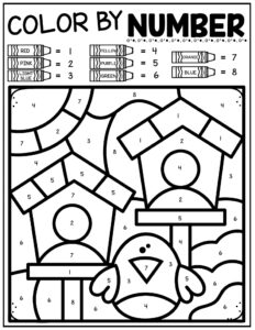 Free spring color by number worksheets pages