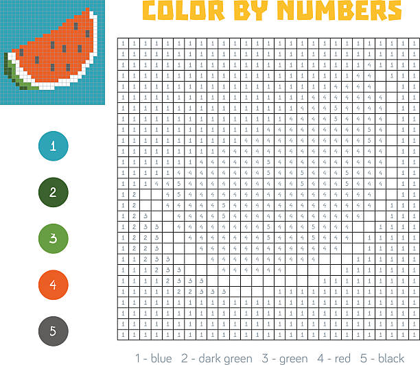 Color by number fruits and vegetables watermelon stock illustration
