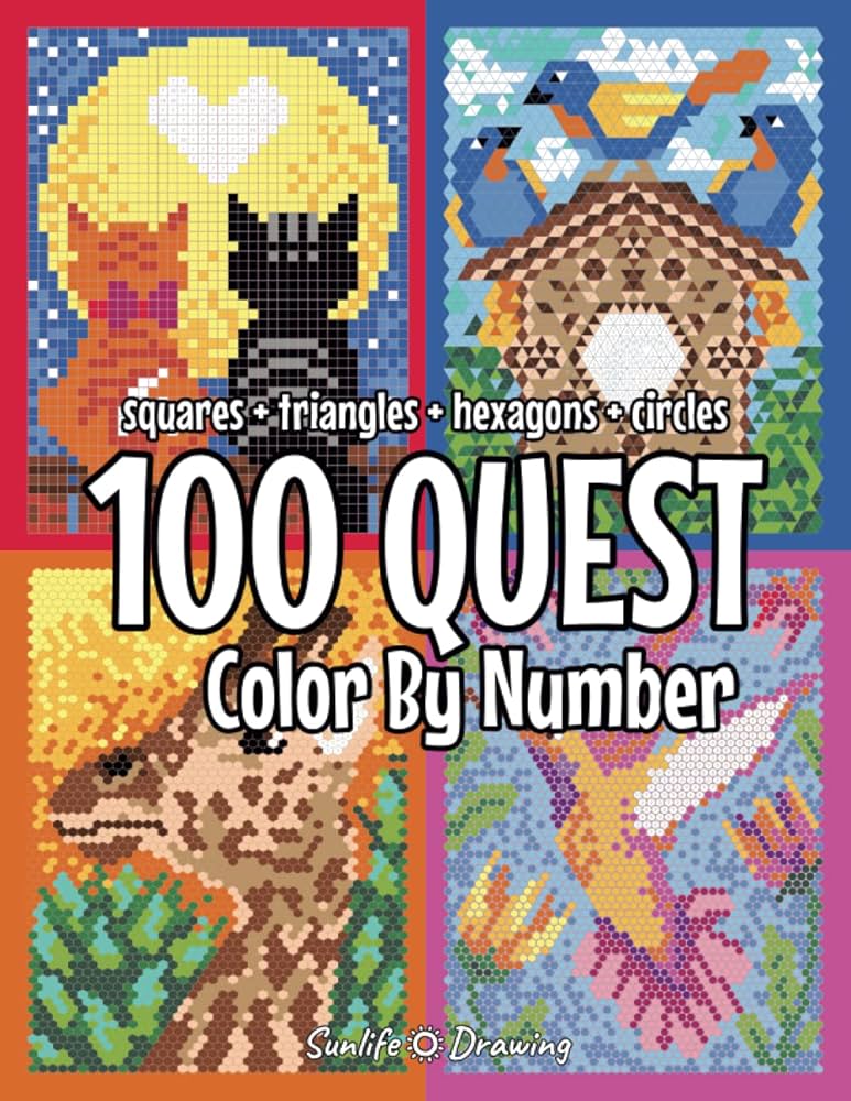 Quest lor by number squares triangles hexagons circles lor quest activity book for adults drawing sunlife books