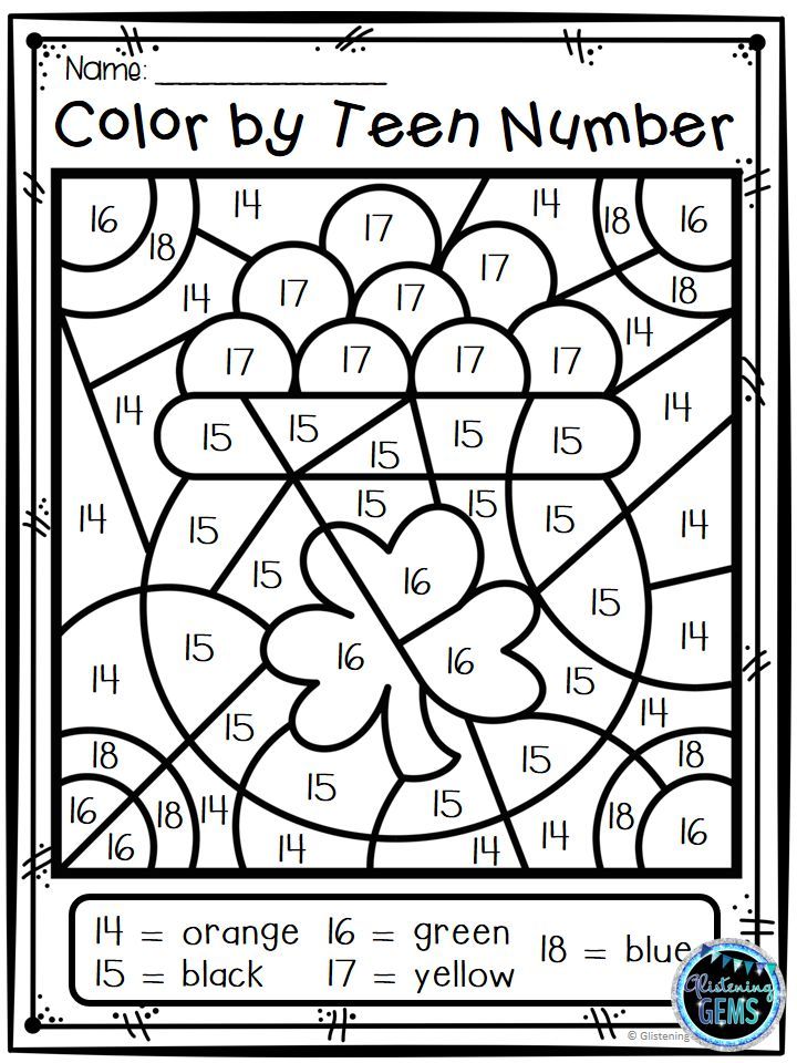 Color by teen number st patricks day teen numbers kindergarten teen numbers kindergarten numbers kindergarten teen numbers