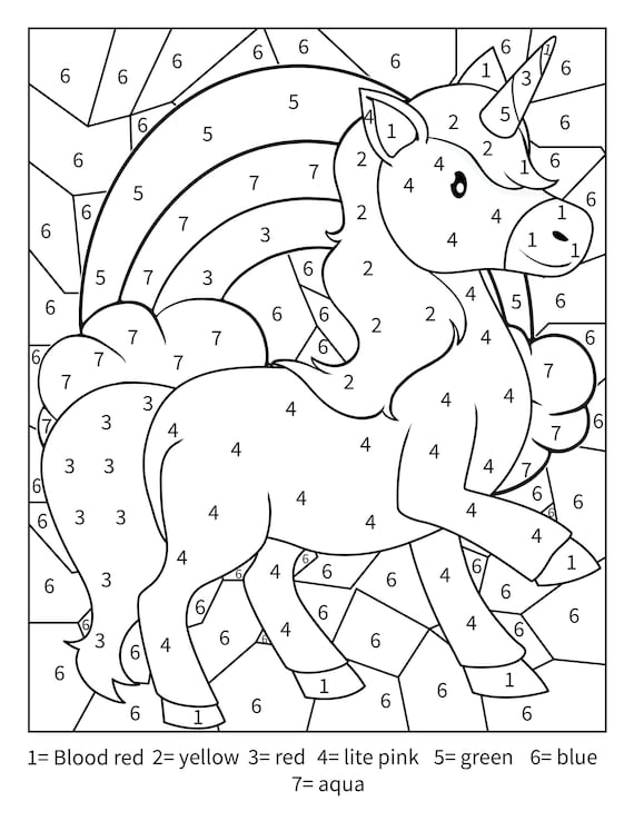 Printable unicorn color by number activity page for toddlers kids and adults download now