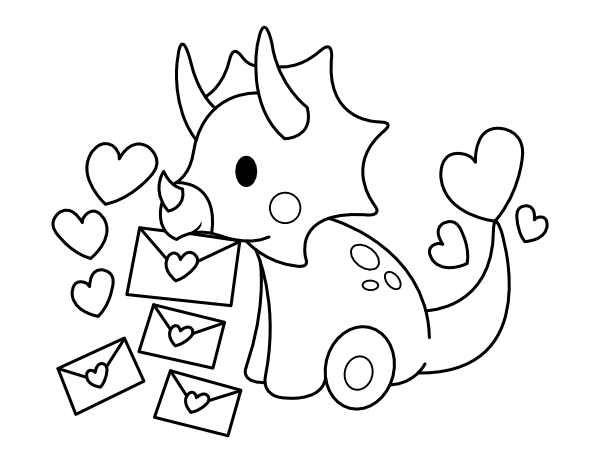 Printable triceratops valentines day coloring page