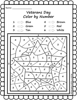 Veterans day color by number worksheets by teach craft design by halee jones