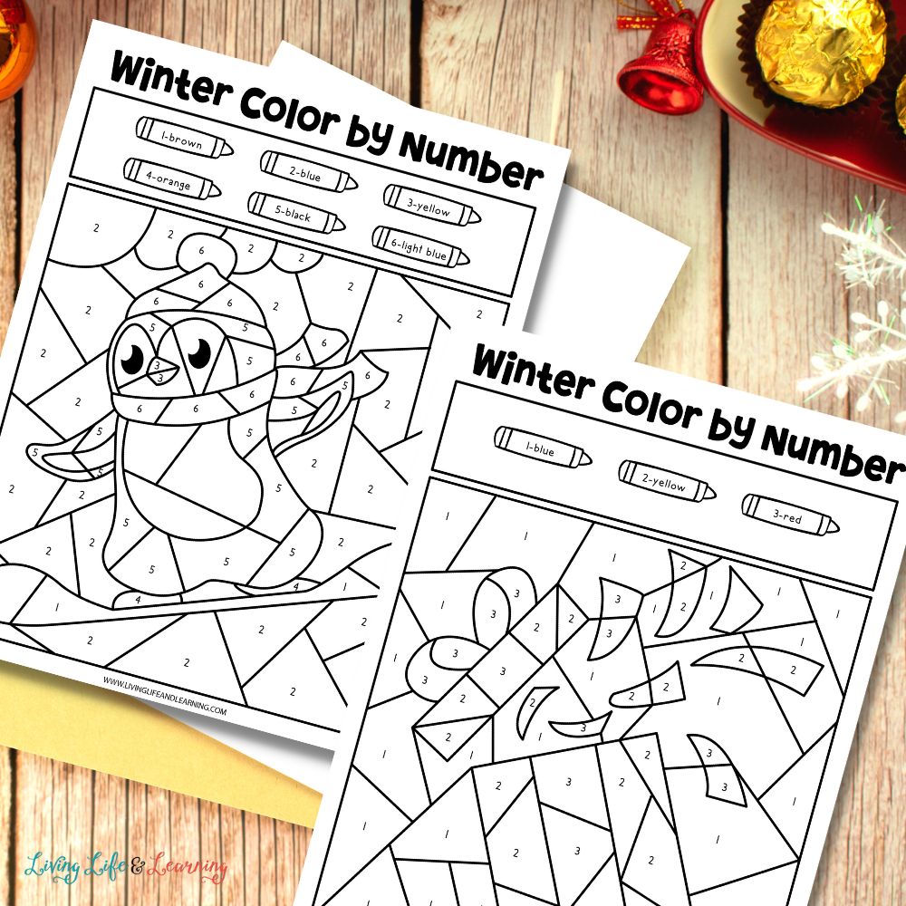 Winter color by number printables