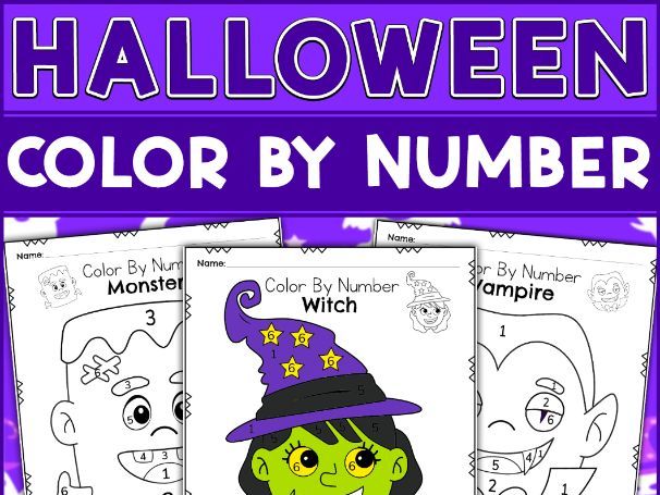 Halloween color by number worksheets