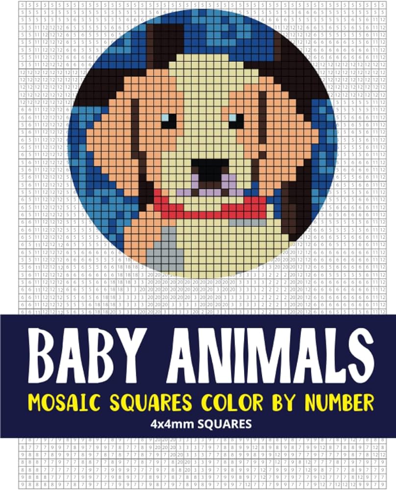 Baby animals mosaic squares lor by number mystery pixel art loring book for adults mm sections square mosaic loring books for adults mm sections rai sonia books