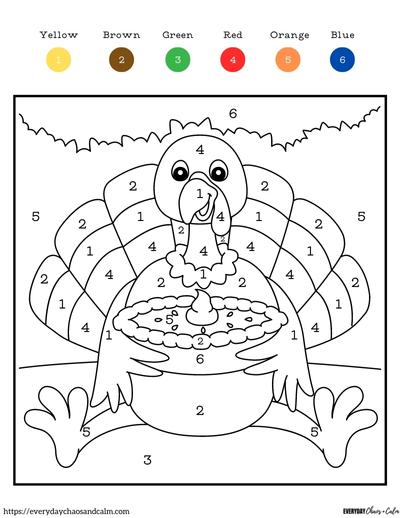Free thanksgiving color by number pages for kids