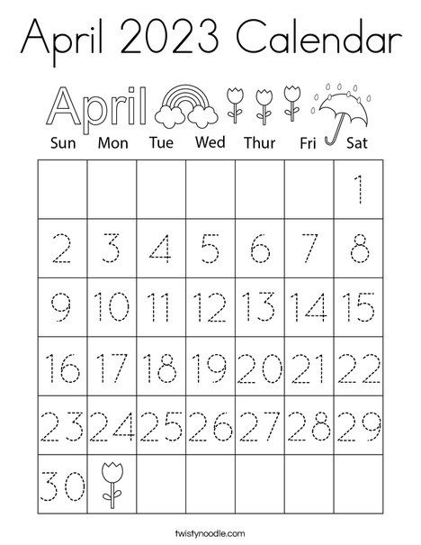 April calendar coloring page coloring pages calendar lettering