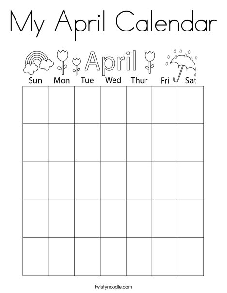 My april calendar coloring page