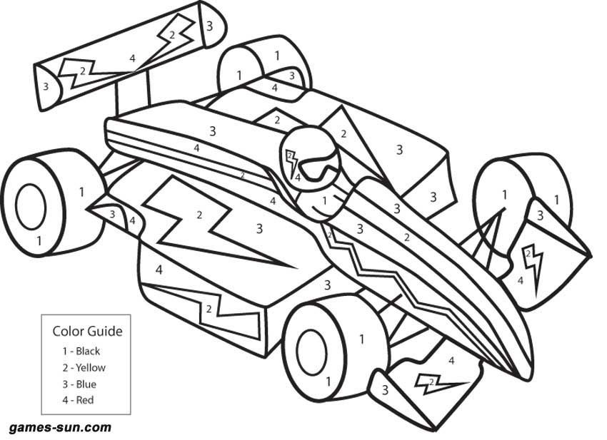 Race car coloring by numbers