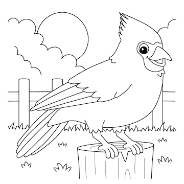 Premium vector cardinal animal coloring page for kids