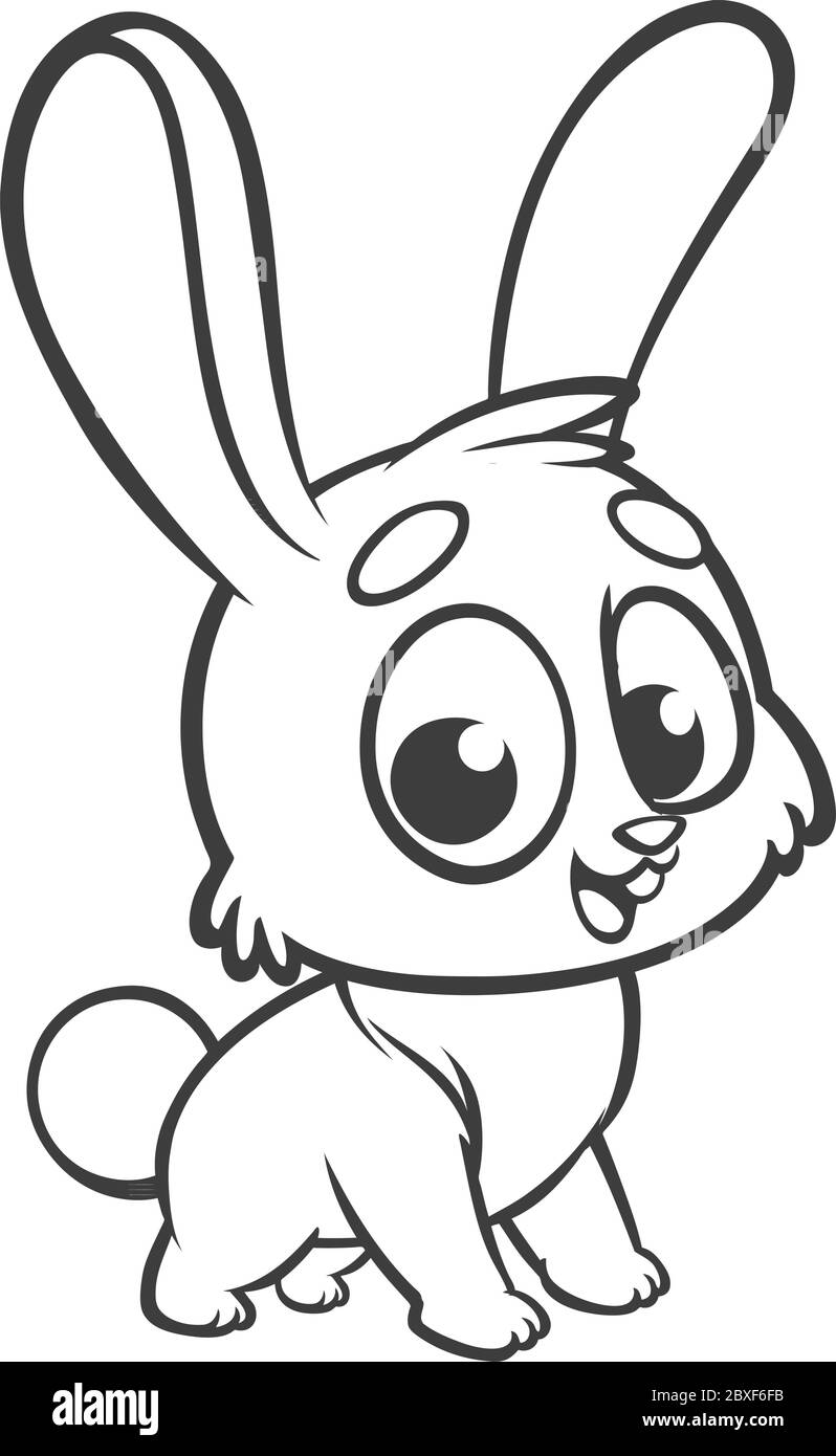 Coloring pages animals cartoon of a little cute bunny stands and smiles outlined line art vector illustration of a rabbit stock vector image art
